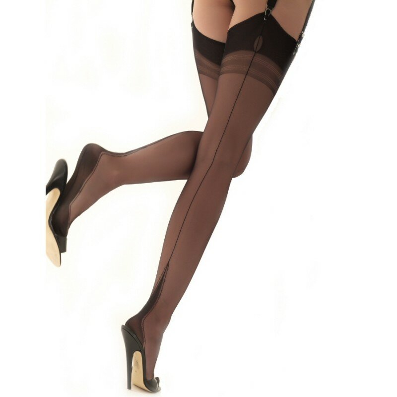 Point Heel Full Contrast Seam Nylon Stockings by Gio main image 1