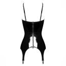 Noir Handmade Vinyl Suspender Belt Corset Top DOMINAE F381 - Black