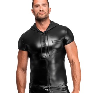 Noir Handmade Powerwetlook Hooded T-Shirt VEXEN H085