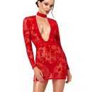 Noir Handmade Longsleeve Flock Minidress F415 - Red