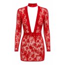 Noir Handmade Longsleeve Flock Minidress F415 - Red