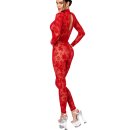 Noir Handmade Longsleeve Flock Catsuit F414 - Red