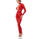 Noir Handmade Longsleeve Flock Catsuit F414 - Red