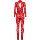 Noir Handmade Longsleeve Flock Catsuit F414 - Red