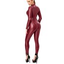 Noir Handmade Powerwetlook Catsuit mit 3-Wege Zipper F395 - Burgunderrot