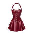 Noir Handmade Powerwetlook Korsett Minikleid F397 - Burgunderrot