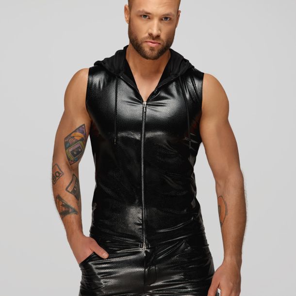 Snake Faux Leather Hoodie Shirt H066
