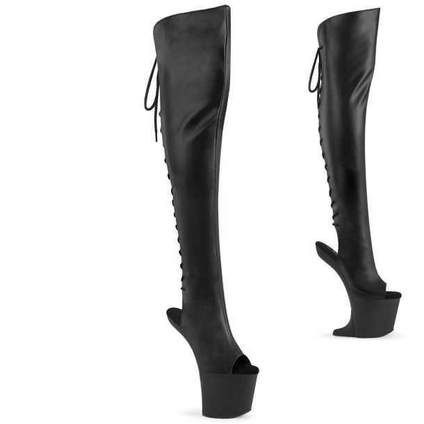 Heelless Crotch Boots CRAZE-3019 - Faux Leather Black