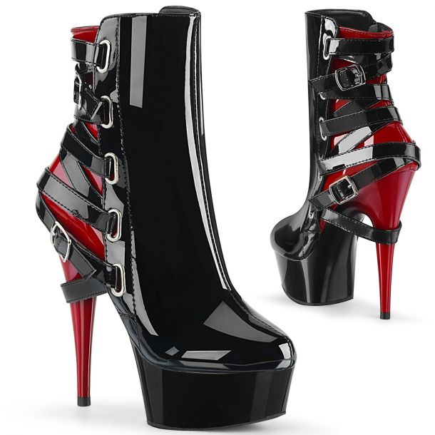 Platform Ankle Boots DELIGHT-1012 - Patent Black / Red
