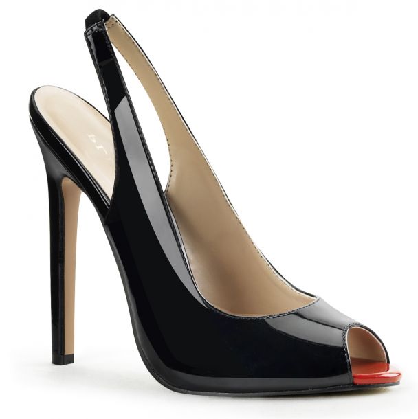 Patent stiletto peep toe sling pumps SEXY-08 - Black