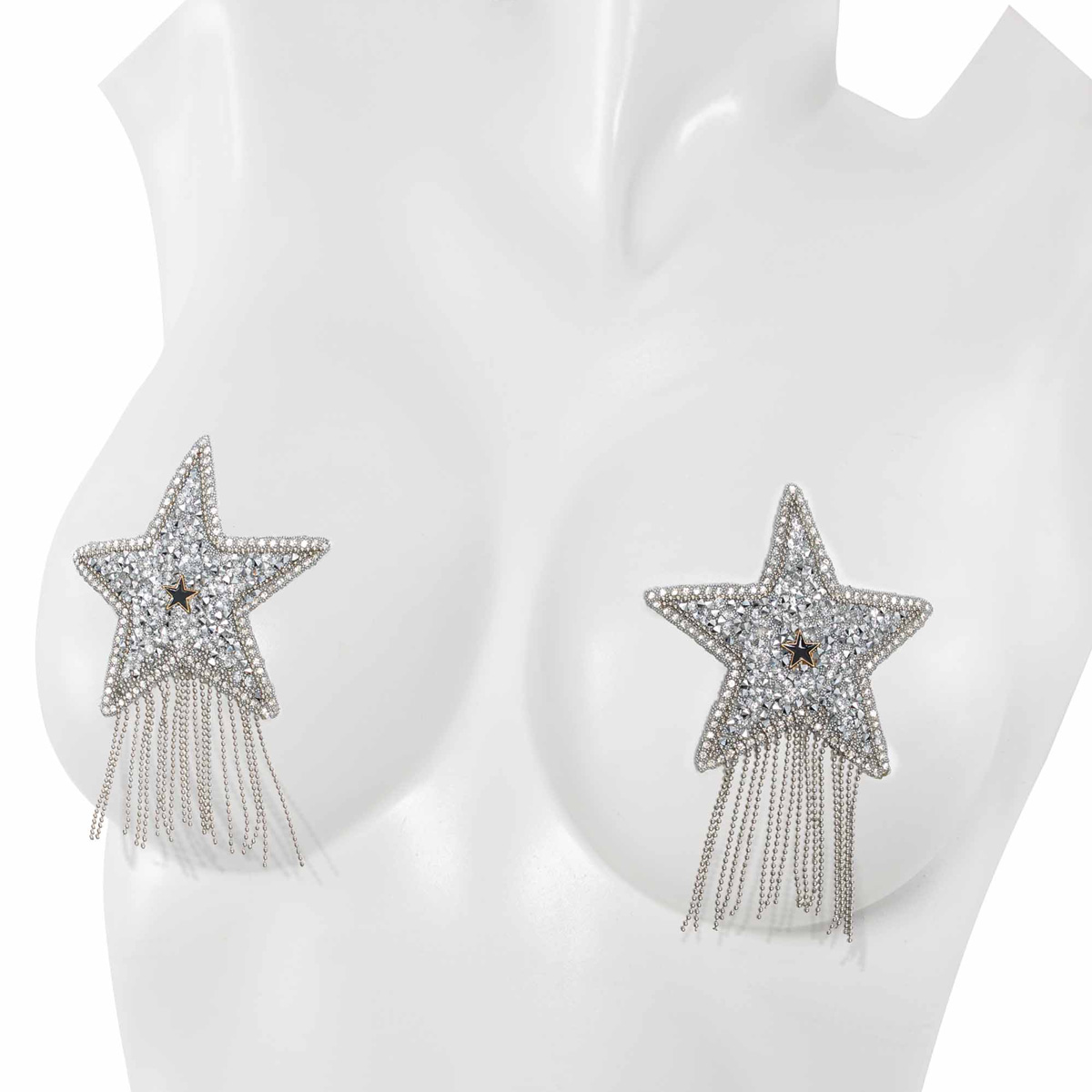 Star Rhinestone Nipple Pasties - Silver, Coquette