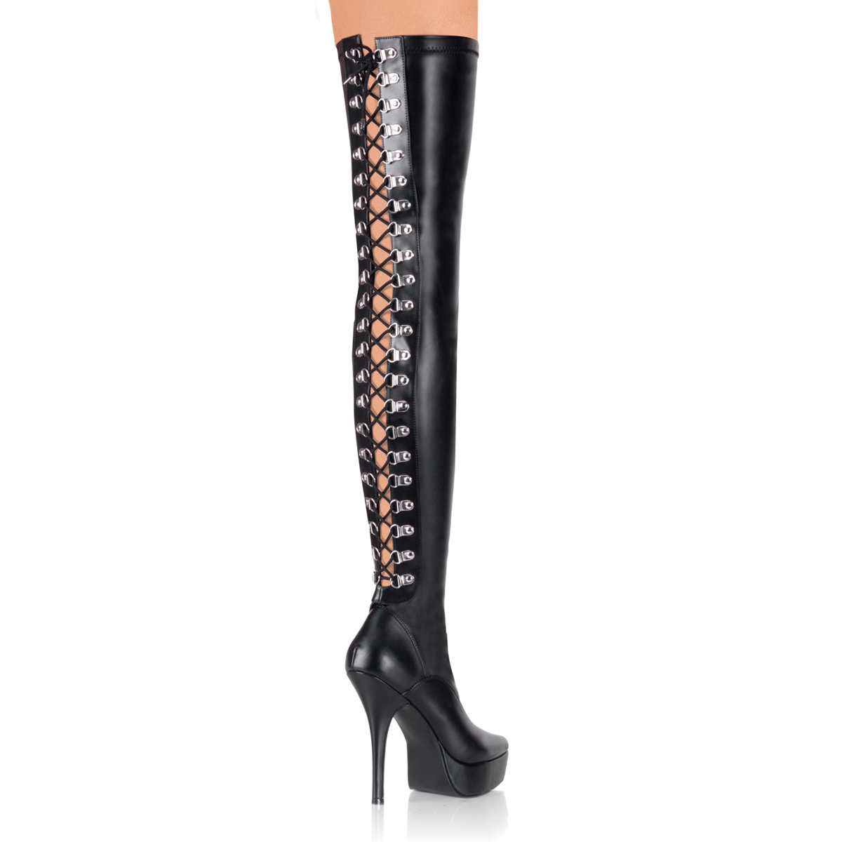Pleaser Indulge-3063 Thigh High Over Knee Black Boots Platform Zip Lace Up Goth
