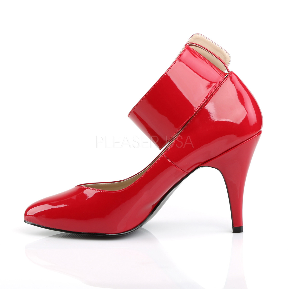 Pleaser DREAM-432 Women's Red Patent Wide Band Ankle Strap Pump Stiletto Sandals 