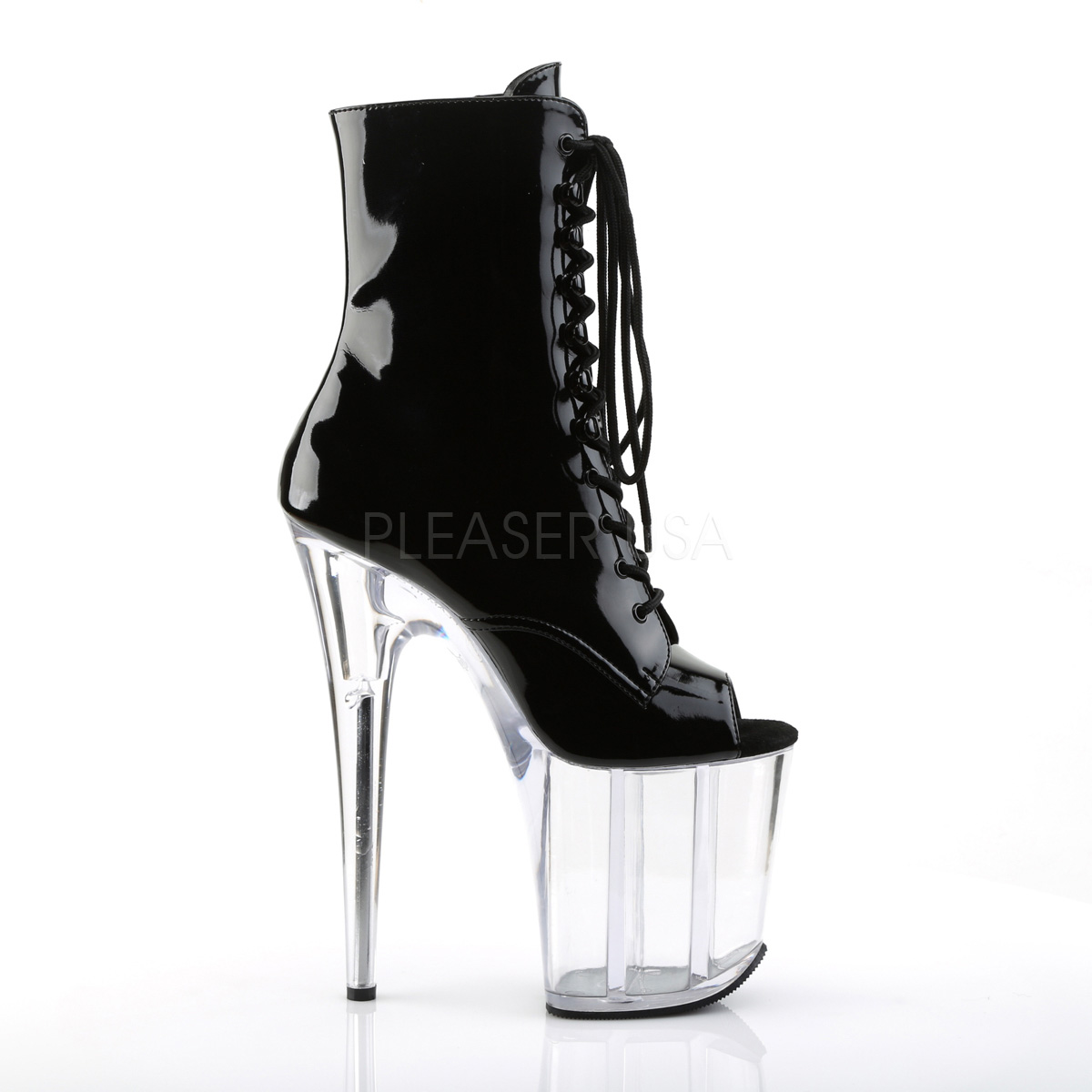 Pleaser FLAMINGO-1021 - Patent Black/Clear | Crazy-Heels