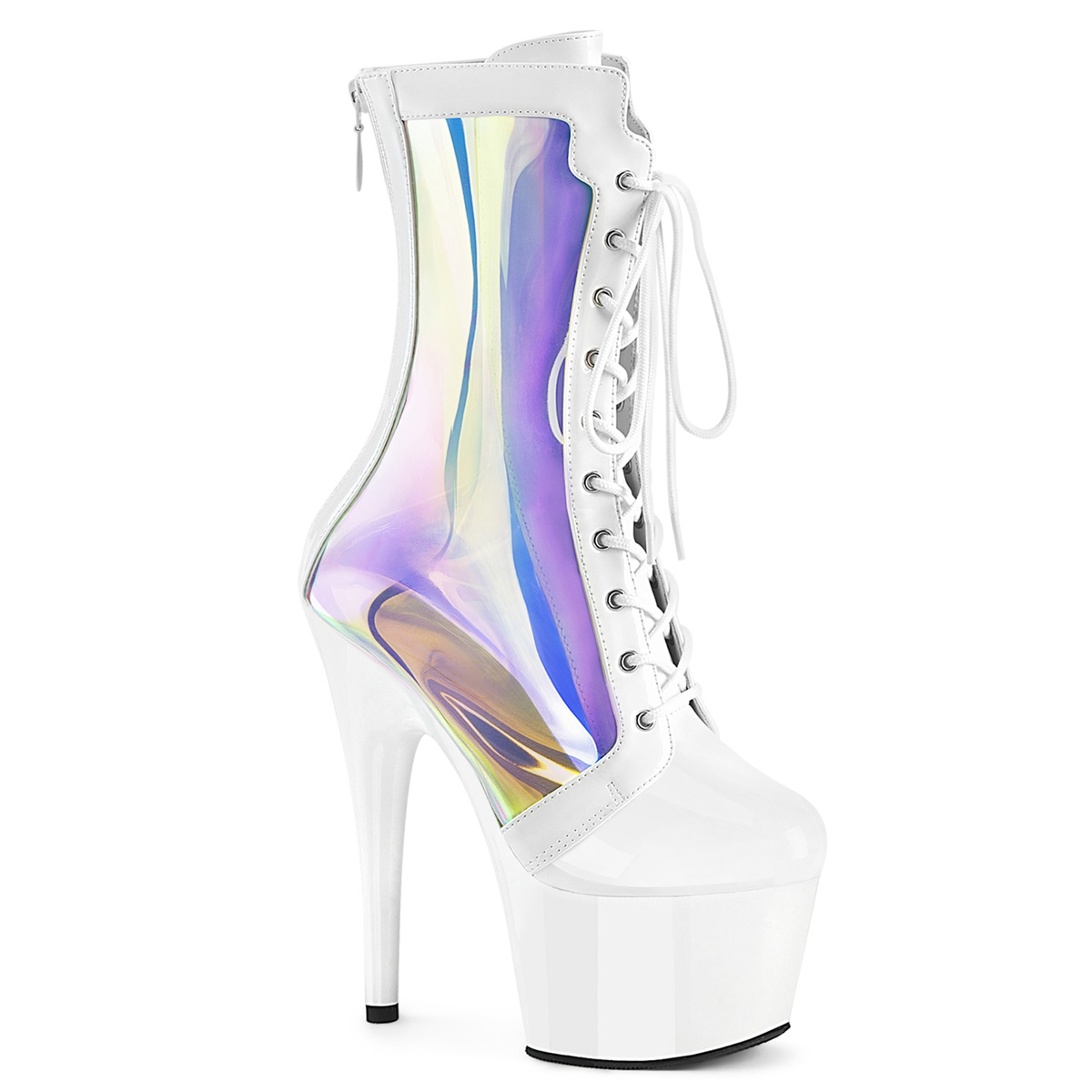 Holographic White Platform Ankle Boots