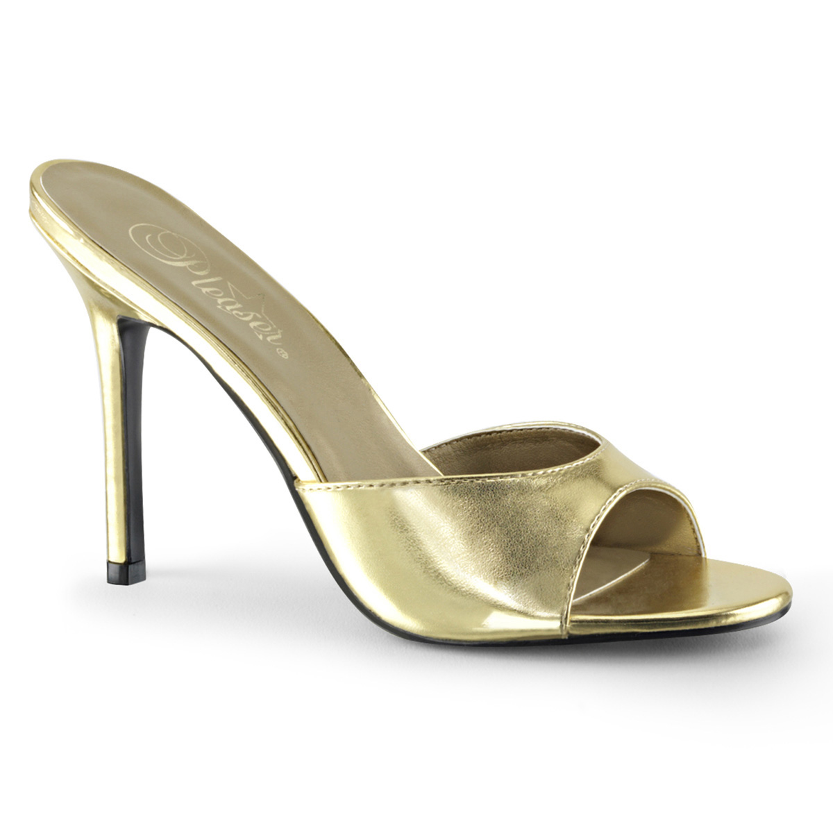 gold high heel mules