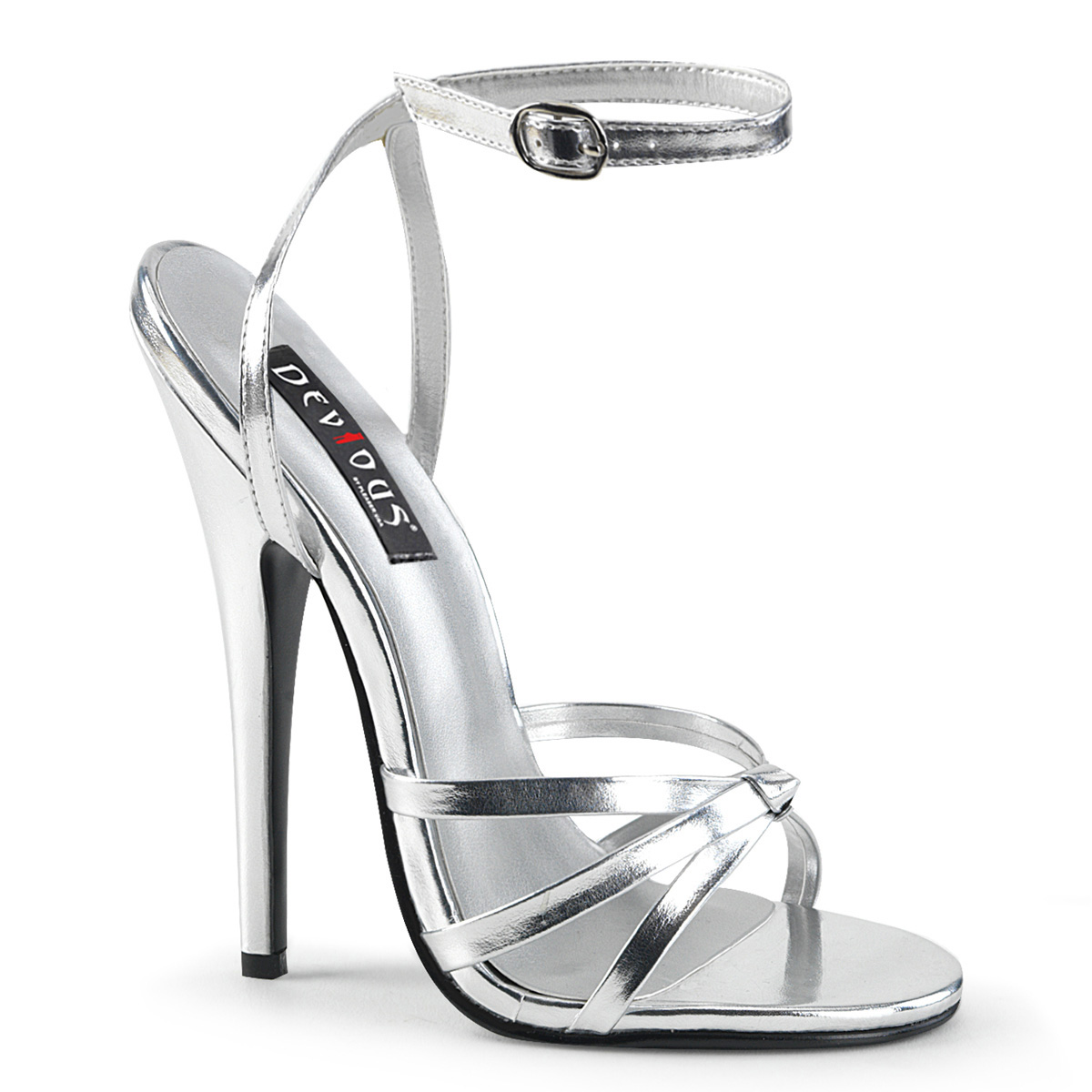 PLEASER DEVIOUS DOMINA-108 SILVER STILETTO HEEL ANKLE STRAP SANDALS SHOES 