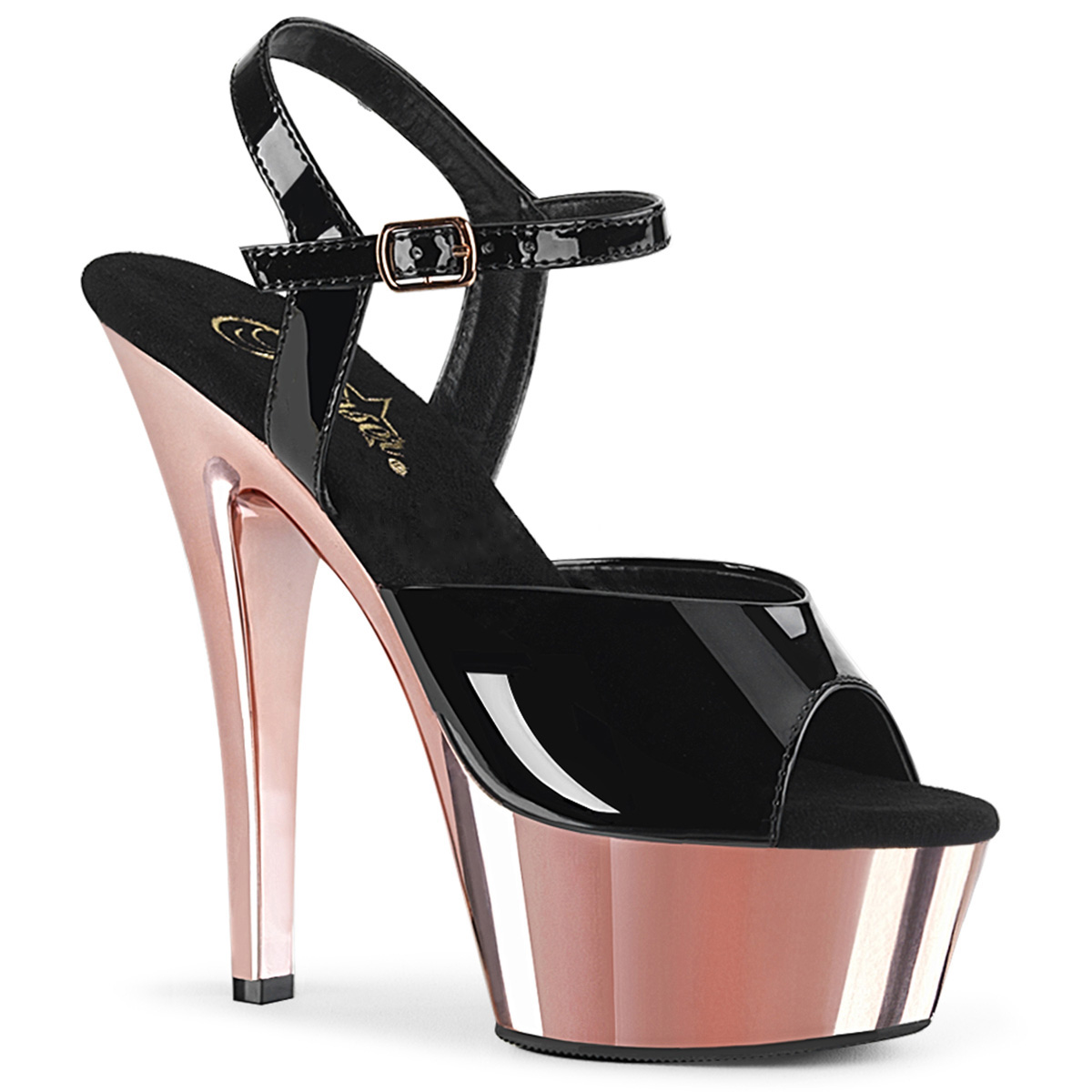 black and rose gold high heels