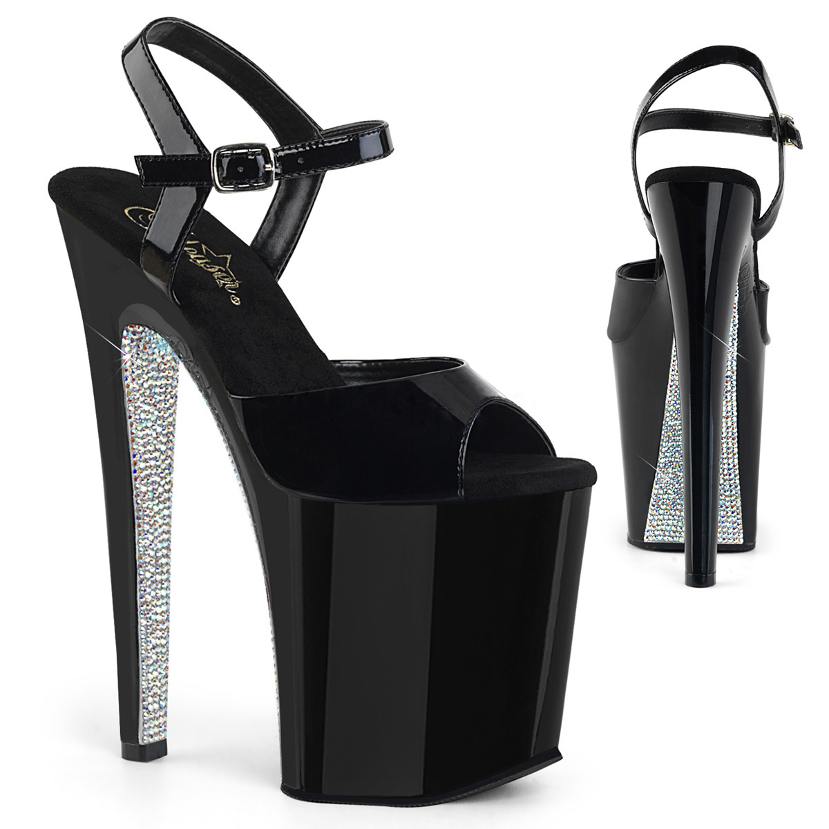 black and silver platform heels