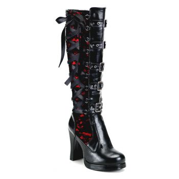 Gothic Women Boots CRYPTO-106 - Black/Red