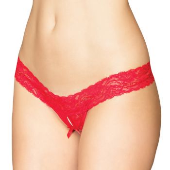 Ouvert Lace Thong - Red