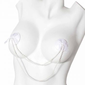 Nipple Pasties with Pearl Chains - White