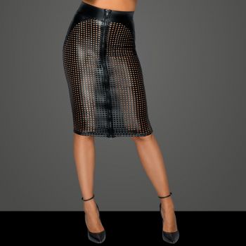 Laser Cut Wet Look Skirt F234 - Black