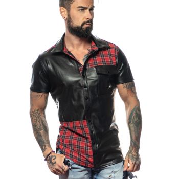 Faux Leather Shirt ETHAN - Black / Red*