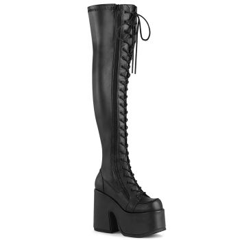 Gothic Platform Boots CAMEL-300 - Faux Leather Black