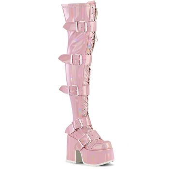Gothic Platform Boots CAMEL-305 - Baby Pink Hologram