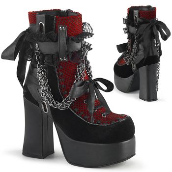 Gothic Lace-Up Boots (Vegan) CHARADE-110 - Black/Red*