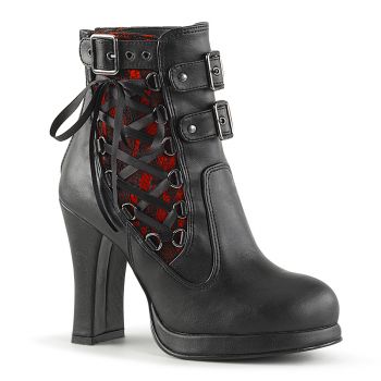 Gothic Women Booties CRYPTO-51 - PU Black/Red