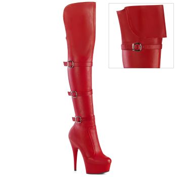 Platform Overknee Boots DELIGHT-3018 - Faux Leather Red