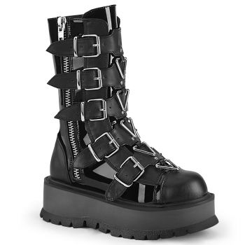 Gothic Platform Boots SLACKER-160 - Patent Black