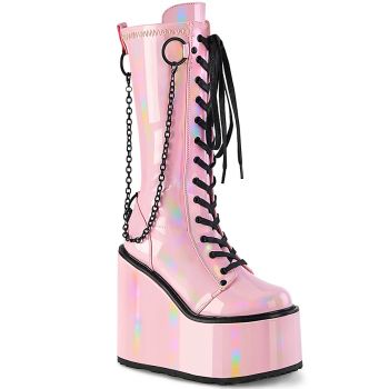 Platform Boots SWING-150 - Baby Pink Hologram