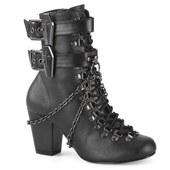 Gothic Ankle Boots VIVIKA-128 - Faux Leather Black