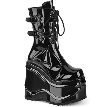 Gothic Platform Boots WAVE-150 - Patent Black