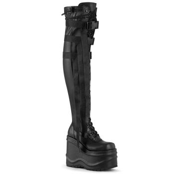 Overknee Platform Boots WAVE-315 - Faux Leather Black
