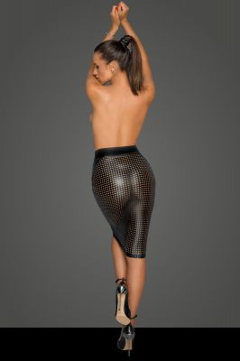 Laser Cut Wet Look Skirt F234 - Black