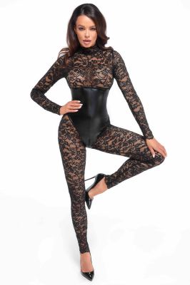 Lace Catsuit with Wetlook Bodice F299