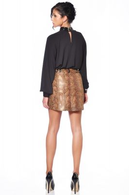 Wet look Mini Skirt ANN - Snakeprint Brown